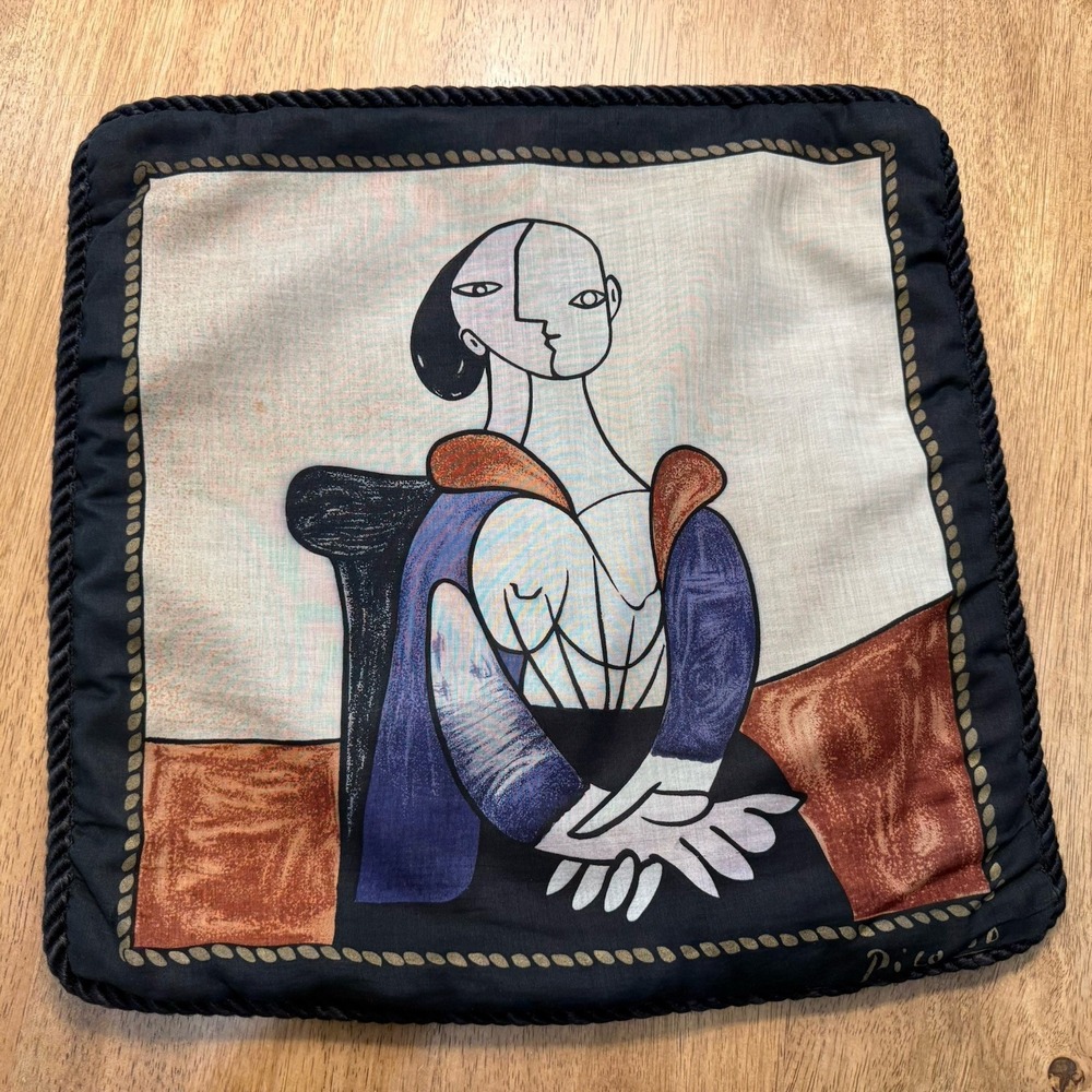 Vintage PABLO PICASSO Art Pillow Cover Cubism Woman Abstract 16x16" Piping